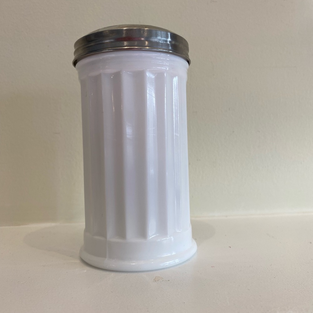 Vintage Milk Glass Silver tone Ribbed Flour Sugar Cheese Spices or CreamerShaker